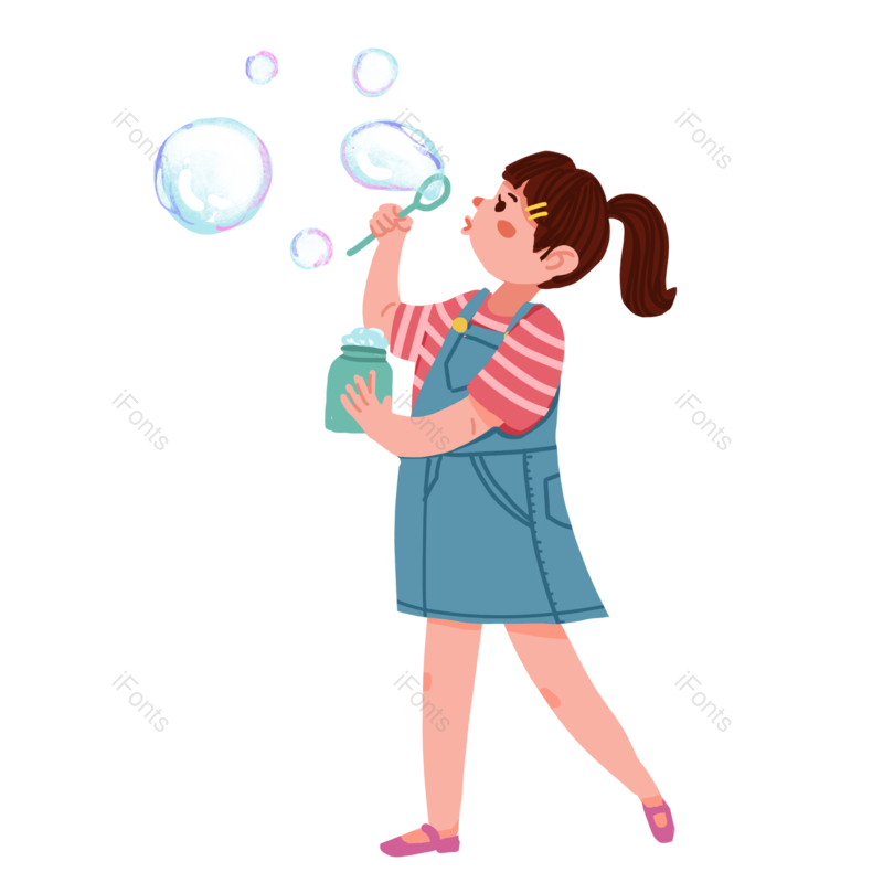 儿童节图片,卡通元素,吹泡泡PNG,女孩免抠素材